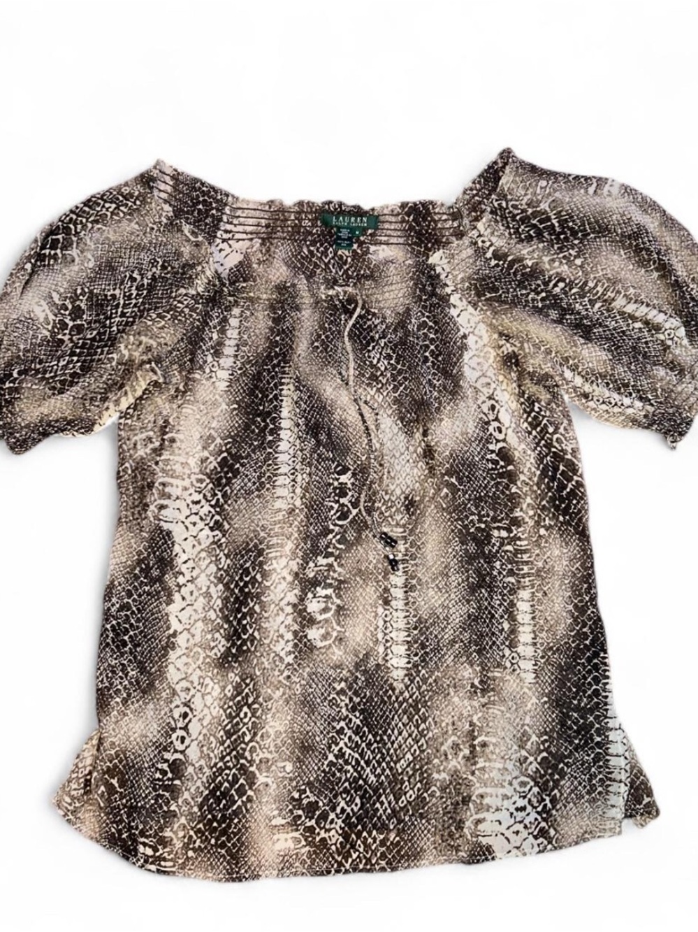 Ralph Lauren Snake-Print Short Sleeve Top in Brown & Cream